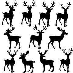 Christmas Deer Silhouette Vector,  Festive Reindeer Silhouette Vector, Silhouette  Deer