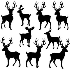 Christmas Deer Silhouette Vector,  Festive Reindeer Silhouette Vector, Silhouette  Deer