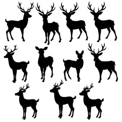 Christmas Deer Silhouette Vector,  Festive Reindeer Silhouette Vector, Silhouette  Deer