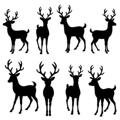 Naklejka premium Christmas Deer Silhouette Vector, Festive Reindeer Silhouette Vector, Silhouette Deer