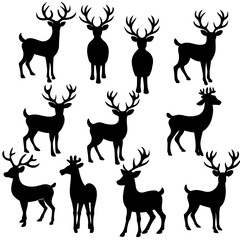 Christmas Deer Silhouette Vector,  Festive Reindeer Silhouette Vector, Silhouette  Deer