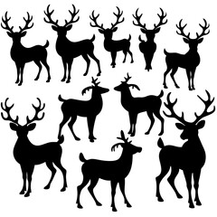 Christmas Deer Silhouette Vector,  Festive Reindeer Silhouette Vector, Silhouette  Deer