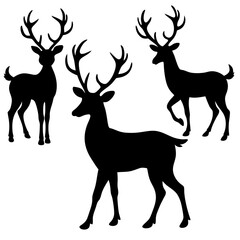 Christmas Deer Silhouette Vector,  Festive Reindeer Silhouette Vector, Silhouette  Deer