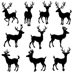 Christmas Deer Silhouette Vector,  Festive Reindeer Silhouette Vector, Silhouette  Deer