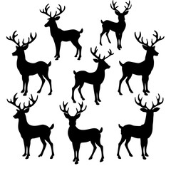 Christmas Deer Silhouette Vector,  Festive Reindeer Silhouette Vector, Silhouette  Deer