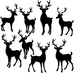 Naklejka premium Christmas Deer Silhouette Vector, Festive Reindeer Silhouette Vector, Silhouette Deer