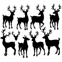 Christmas Deer Silhouette Vector,  Festive Reindeer Silhouette Vector, Silhouette  Deer