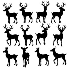 Christmas Deer Silhouette Vector,  Festive Reindeer Silhouette Vector, Silhouette  Deer