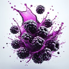   blackberry water splash with purple water on white background