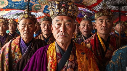 Fototapeta premium Buddhist Monks in Bhutanese Ritual Attire