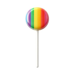 Colorful rainbow lollipop on stick, sweet and vibrant treat  Isolated on transparent background