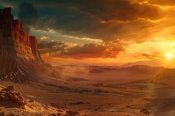 A Majestic Sunset Over a Martian Landscape