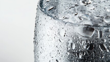 Close-up of Condensation: A crisp, close-up shot showcasing condensation droplets clinging to the surface of a glass, capturing the essence of cool refreshment and a moment of tranquility.