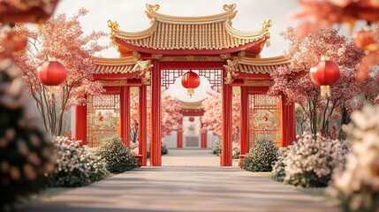 Fototapeta premium Chinese gate architecture decoration chinese new year