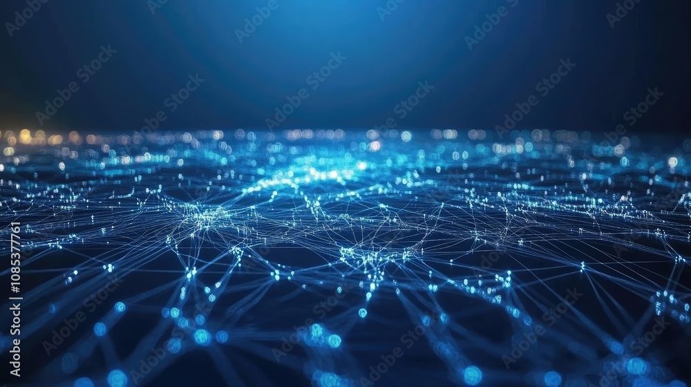 Poster abstract network connection. glowing blue lines and nodes create a complex web, symbolizing global c