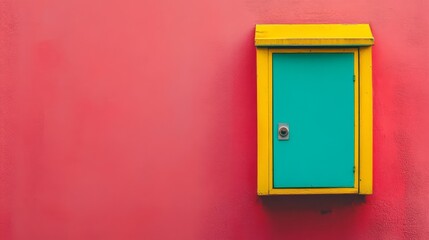 A Pop of Color: A vibrant turquoise door framed in sunny yellow stands out against a bold crimson wall, creating a captivating visual contrast.  