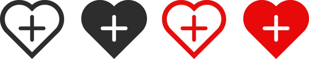 Obraz premium add to wishlist icon set. Love with plus symbol. Favorite product concept. 