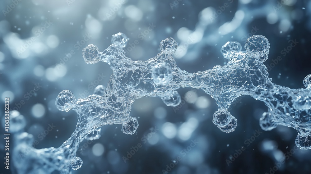 Fototapete a close-up view of a transparent molecular structure rendered in blue hues, showcasing an intricate 