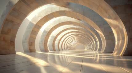 Obraz premium Sunlit Architectural Wonder: A Serene Passage Through Concentric Arched Hallways