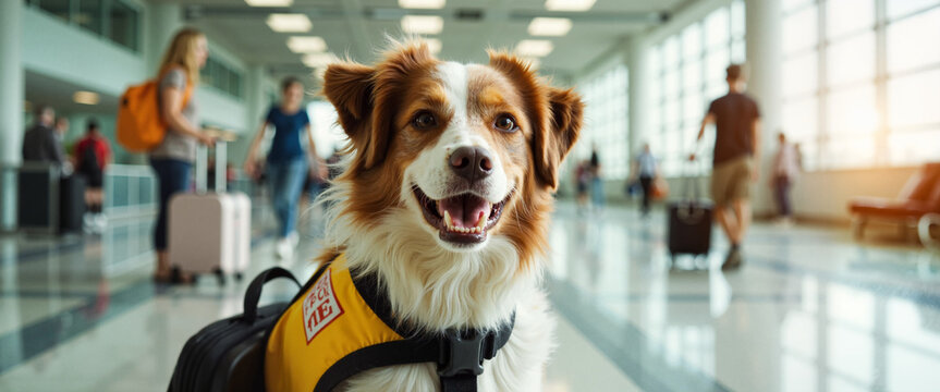 Therapy Dog in Airport Wearing "Pet Me" Vest, Comfort Companion