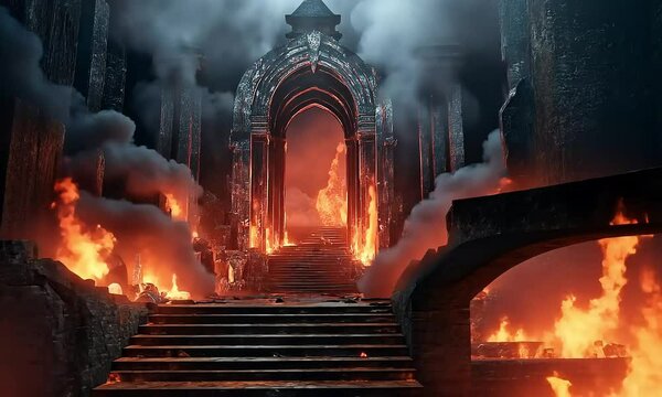 Infernal Demon Castle Amidst the Fires of Hell