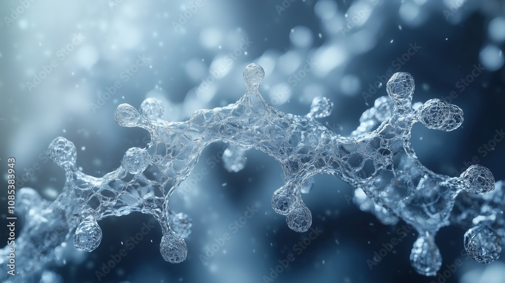 Fototapete a close-up view of a transparent molecular structure rendered in blue hues, showcasing an intricate 