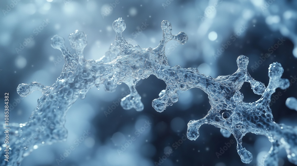 Fototapete a close-up view of a transparent molecular structure rendered in blue hues, showcasing an intricate 