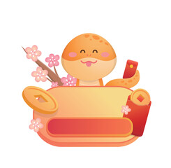 Golden snake mascot with plum blossoms banner or template, Happy Chinese New Year