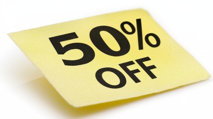 Half Price Deal Beige Note Announcing a Generous 50 Off Discount on Empty Background