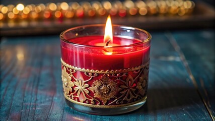 Red Candle with Flame in Elegant Container