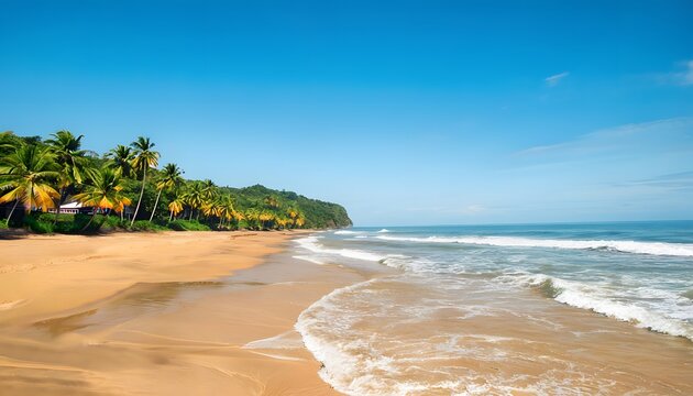 The Pristine Coastline of Robertsport Featuring Golden Sandy Beaches, Gentle Waves, and Lush Greenery