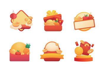 Set of Chinese New Year blank banners, advertising or shopping templates, holiday illustration icons