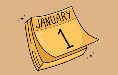 Hand-drawn tear-off calendar page illustration. January 1 Calendar Page
