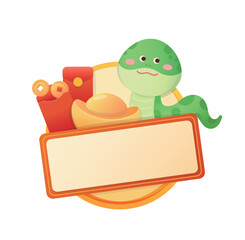 Chinese Year of the Snake frame or banner, shopping ad or template, red envelope with ingots