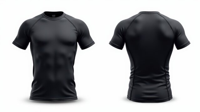 Front and back view of a detailed rashguard mockup. Perfect for showcasing realistic texture, smooth material, and stitching details.