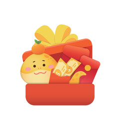 Red gift box with cute snake mascot to celebrate Chinese New Year