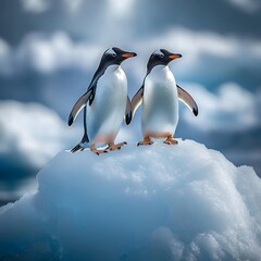 Obraz premium Group of Penguins Antarctic Iceberg Majestic Frozen Ocean Scene Photo