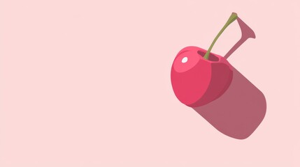 Single Cherry Minimalist Design: A single red cherry with a long stem and shadow sits on a pastel pink background, offering a minimalist and contemporary take on classic fruit imagery.  