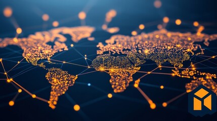 Global Network, Connections And Data Flow Around The World, Digital World Map Illustration