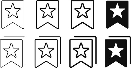 Bookmark star icon set. add online webpage to bookmark. save favorite in browser symbol set. 
