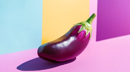 Eggplant Pop Art: A vibrant, glossy eggplant sits confidently against a colorful background,...