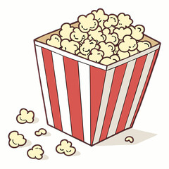 Hand Drawn Popcorn Cartoon Vector Illustration,  Popcorn clipart,  Striped Popcorn Box Illustration