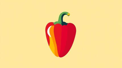 Vibrant Red Bell Pepper: A stylized illustration of a red bell pepper, showcasing its vibrant color and unique form against a pale yellow background.  