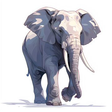 gray elephant walking forward on white clip art preview