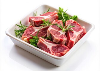 Raw Boneless Lamb Arms in Styrofoam Container on White Background for Culinary and Food Photography, Ideal for Recipes, Butcher Shops, and Grocery Stores
