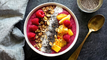 A vibrant bowl of healthy muesli with berries, a delicious breakfast dish