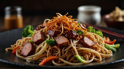 stir-fried yakisoba noodle with pork