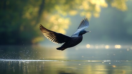Obraz premium Coot bird soaring gracefully across serene nature wallpaper images
