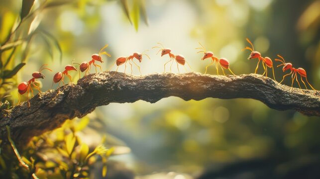 Ants Walking On A Branch