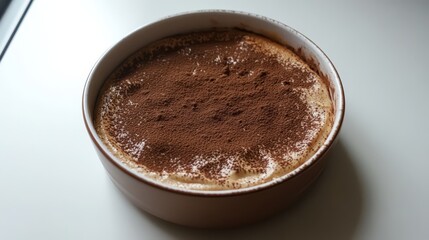 Homemade Tiramisu Delight: Indulge in the rich, decadent allure of a homemade tiramisu, elegantly presented in a rustic bowl.
